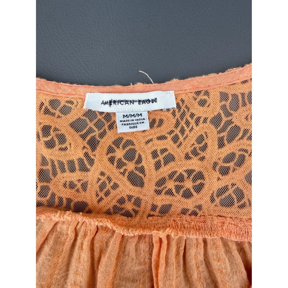 American Eagle Peach Crochet Lace Tie Front Crop Top Gauze Medium boho coue